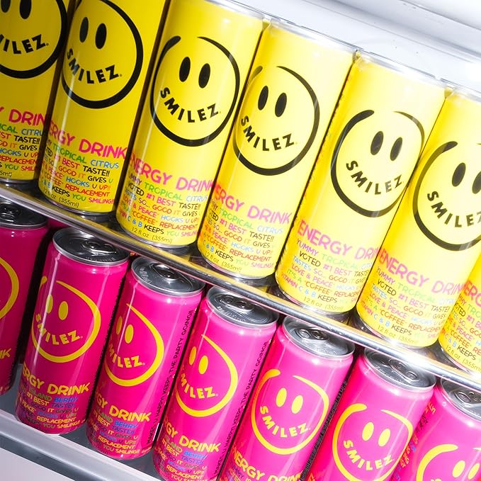 Smilez Energy Drink Variety Pack Tropical Citrus/Island Berry 12 Fl Oz Cans (Pack of 24)