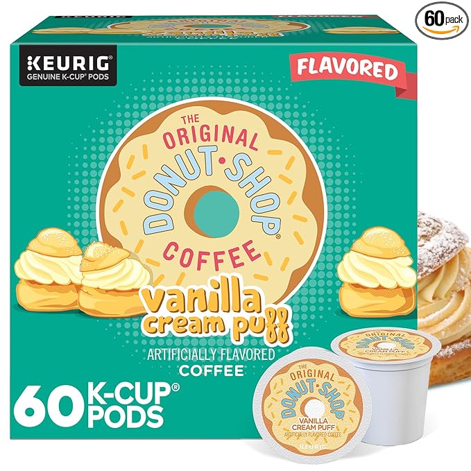 The Original Donut Shop Vanilla Cream Puff Coffee Keurig Single Serve K-Cup Pods Medium Roast Coffee 60 Count (6 Packs of 10)