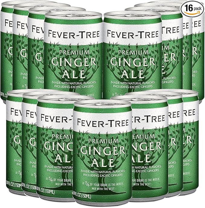 Fever Tree Premium Ginger Ale 15 Pack - Premium Quality Mixer and Soda - Refreshing Beverage for Cocktails &amp Mocktails 150ml Cans