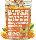 SuperMush Daily Creatine Gummies with Cordyceps - Daily Superfood - Sugar Free Creatine Monohydrate Supplement for Strength Focus and Recovery – Vegan Gummy Formula Mango Flavor 20-Day Supply