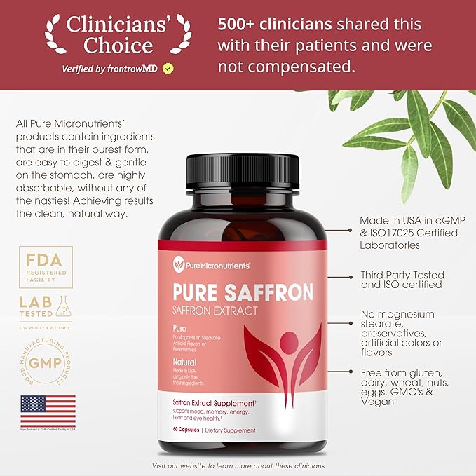 Saffron Supplements - 100% Pure Saffron Extract Capsules - Boost Energy &amp Mood Support Eye &amp Heart Health
