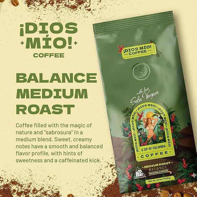 Dios Mio Coffee by Sofia Vergara Medium Roast Ground Premium Colombian Coffee 42 Ounce Bag