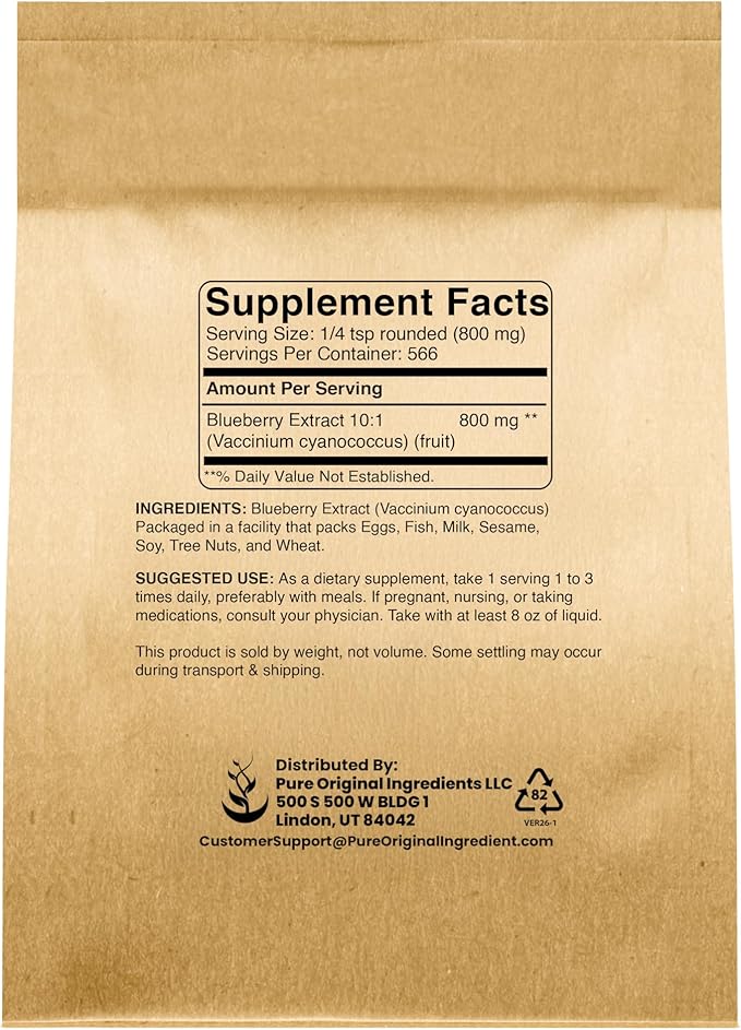 PURE ORIGINAL INGREDIENTS Blueberry Extract Powder (1 lb) Pure Herbal Supplement Extract Powder