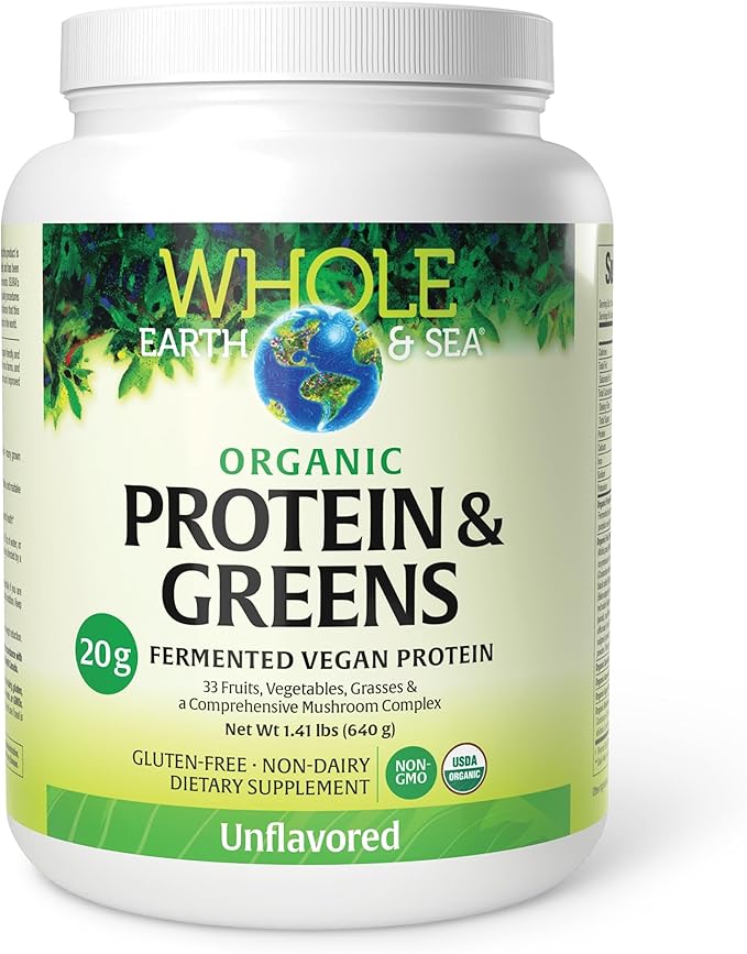Whole Earth &amp Sea from Natural Factors Organic Fermented Protein &amp Greens Vegan Whole Food Supplement Unflavored 1 lb 9 Oz