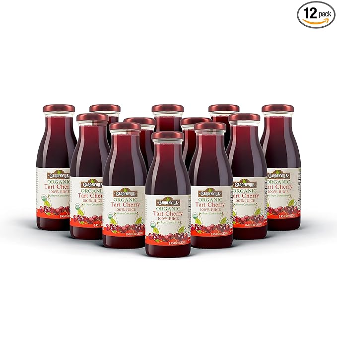 Gardenville Organic Tart Cherry Juice (Pack of 12) USDA Organic No Added Sugar U Kosher Certified Pasteurized 8.4 oz Glass Bottles (Tart Cherry)