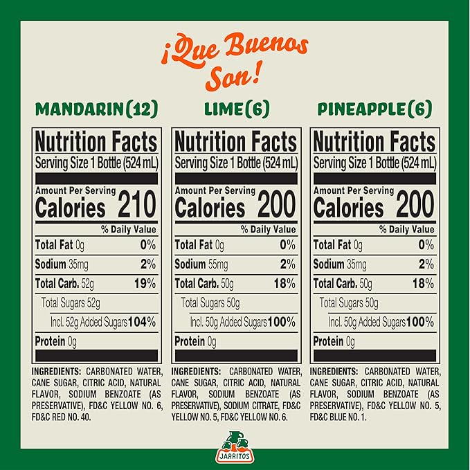 Jarritos - Mexican Soda 3-Flavor Variety Pack (17.7 oz 24 Bottles) - 12 Mandarin 6 Lime &amp 6 Pineapple - Real Cane Sugar - Made in Mexico - Natural Flavor Soda Pop - Party &amp BBQ Beverages