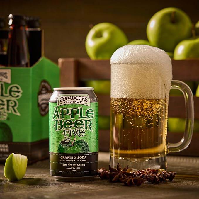 Apple Beer Five | SodaBeers Brewing Co | Alcohol-Free Gluten Free &amp Sugar Free Crafted Apple Soda Refreshing Fruit Beverages Low Calorie Zero Sugar Soda (12 Cans)