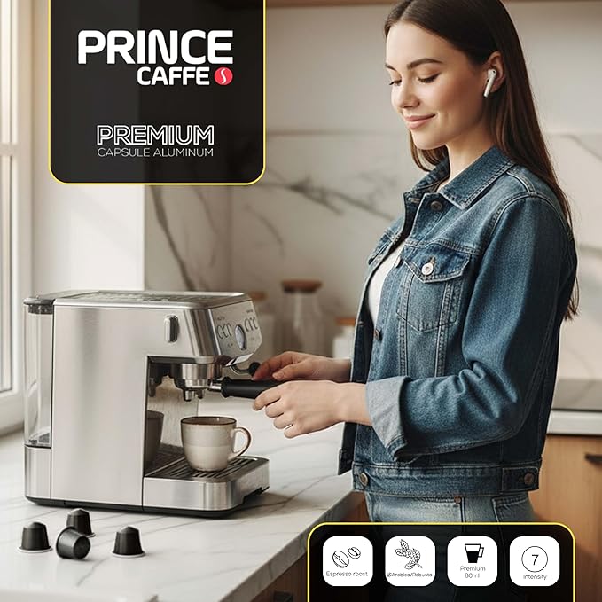 Prince Caffe Espresso Pods – Intensity 7 Medium-Dark Roast The Espresso Coffee Pods Are Compatible with Nespresso Original Line Machines 30 Count (3 x 10 Capsules) Premium Quality Coffee Capsules.