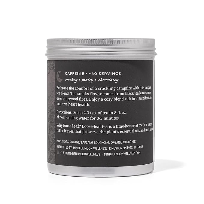 Smokey Loose Leaf Tea by Mindful Moon – Bold Lapsang Souchong with Malty Smoky Flavors – Caffeinated Loose Leaf Tea (Large)