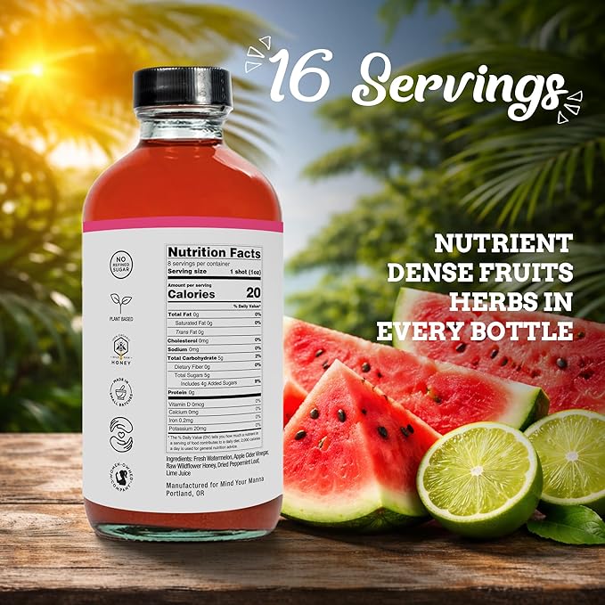 Fire Brew Premium Shrub – Watermelon Lime Shrub | 16 Concentrated Servings of Organic Ingredients for Bright Sweet Tart Flavor with Watermelon Lime Peppermint and Honey – 8oz