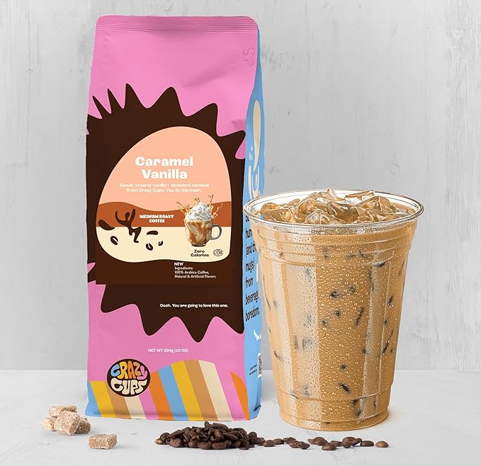 Crazy Cups Flavored Ground Coffee Caramel Vanilla For Brewing Flavored Hot or Iced Coffee 3 Pack