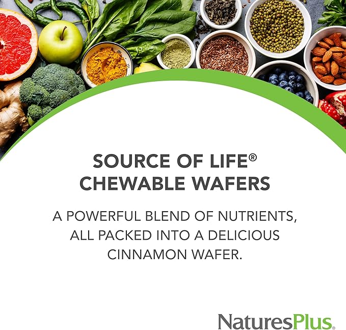 Natures Plus Source of Life Adult’s Chewable Apple Cinnamon - 90 Wafers Pack of 2 - Multi-Vitamin &amp Mineral Supplement - Gluten Free Vegetarian - 90 Total Servings