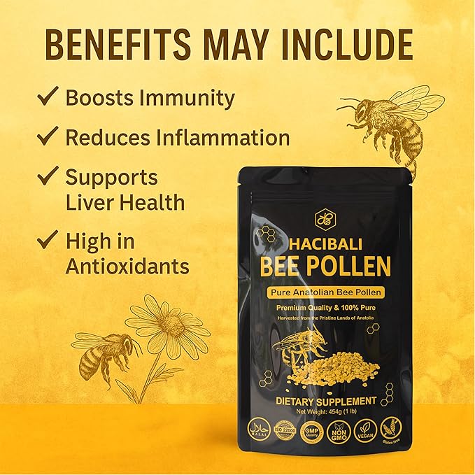 Organic Bee Pollen Granules – 1 lb (454g) – Raw &amp Natural – EU &amp USDA Organic Certified – Halal Kosher GMP ISO 22000 – Premium Anatolian Bee Pollen Superfood