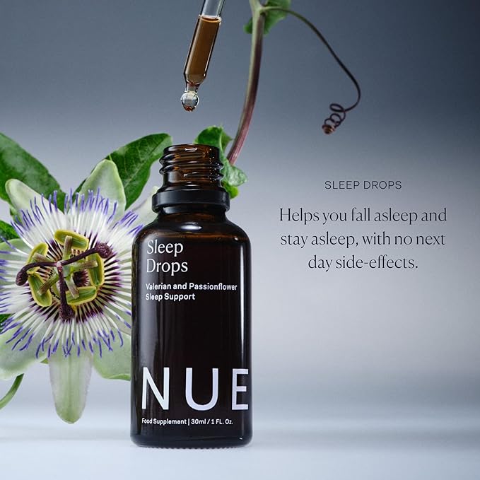 The Nue Co. Sleep Drops - Natural Sleep Support Tincture for Falling &amp Staying Asleep - Vegan &amp Cruelty-Free Sleep Supplement with Valerian Root Chamomile &amp Passionflower | 30ml