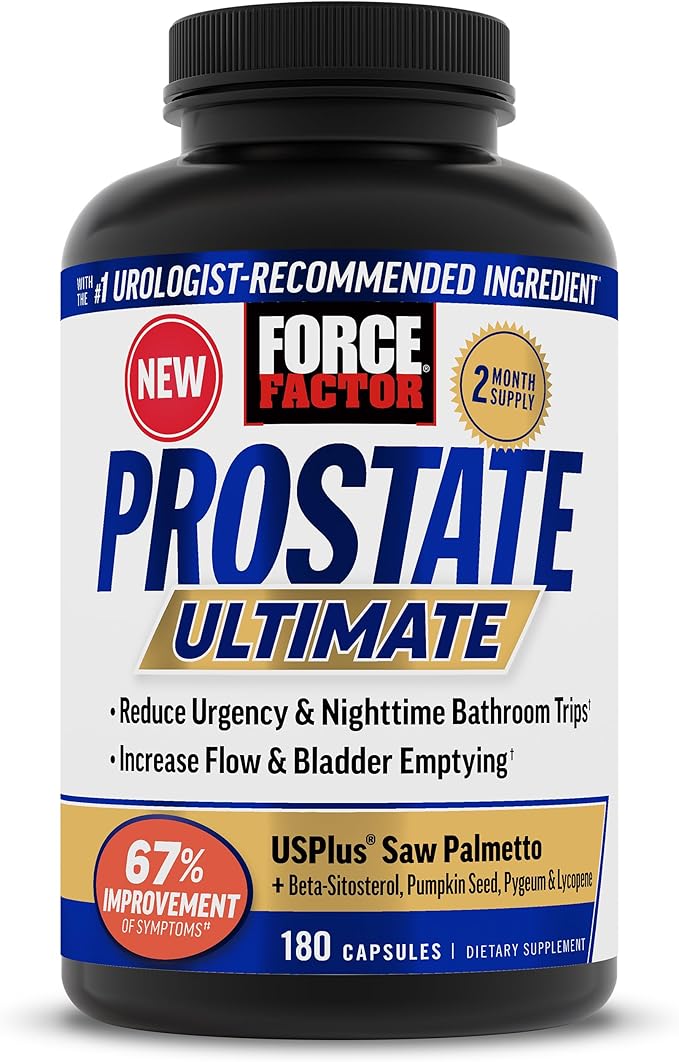 Force Factor Prostate Ultimate Prostate Health Supplement for Men with Nettle &amp Saw Palmetto #1 Urologist Recommended Ingredient to Support Urinary Flow Bladder Emptying 180 Caps