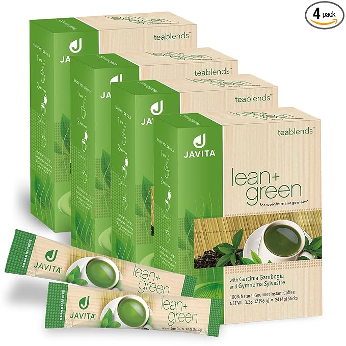 Lean + Green Instant Tea Mix by Javita – Premium Green Tea &amp Herbs – Daily Metabolism Clean Energy Support – Award-winning Convenient Green Tea Mix (4 box/96 serv.)