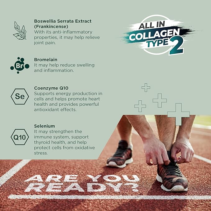 All in Collagen Type 2 Complex - Advanced Joint Support with Glucosamine Vitamin D3 K2 C &amp Minerals for Joint Mobility Bone Strength - 60 Tablets