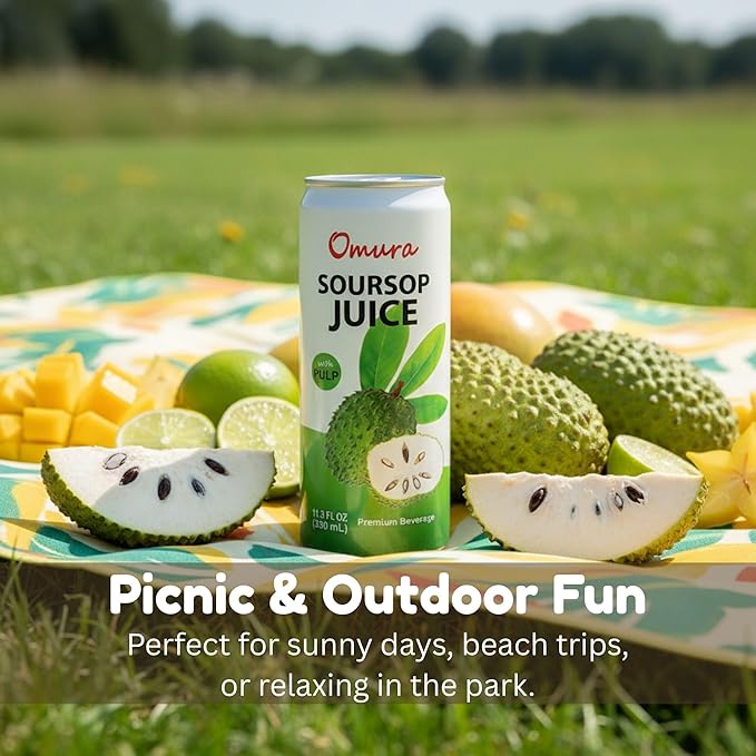 Omura Soursop Juice Drink with Pulp 11.3 Fl Oz (12-Pack) | Refreshing Tropical Fruit Beverage | Graviola Guanabana Juice