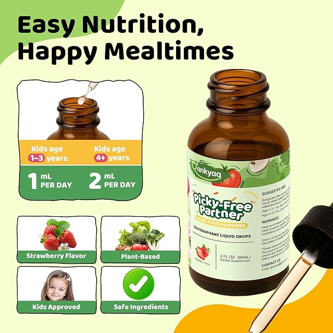 Kids Sulforaphane Supplement Broccoli Sprout Extract Liquid Kids Appetite Booster ( ages 1+) &amp Vegetable Nutrition Gap in Picky Eaters Veggie Supplements with Strawberry Flavor - No Sugar Veg