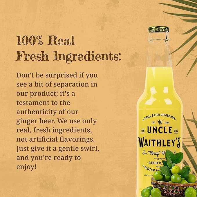 Uncle Waithley's Ginger Beer with Scotch Bonnet Pepper Mocktails Non-Alcoholic Drinks Ginger Beer Soft Drink Healthy Refreshing Non-Alcoholic Drinks and Beverages (12 Pack 355ml Each)
