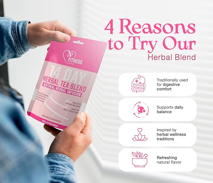 Fitness Love 14 Day Herbal Detox Tea – Caffeine-Free Infusion with Lotus Rose &amp Chrysanthemum – Gentle Digestive &amp Wellness Support – Herbal Blend for Daily Balance