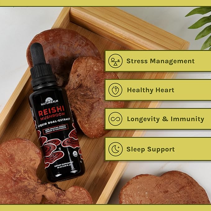 Naturealm Reishi Mushroom Liquid Tincture Supplement – Promotes Calmness Immune Support &amp Sleep Aid Vegan Non-GMO – Organic Fruiting Bodies 1 Month Supply