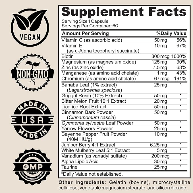 Blood Sugar Support Supplement with Cinnamon Bitter Melon – Supports Healthy Blood Sugar Levels Already Within Normal ranges | Licorice Root Extract - 60 Capsules