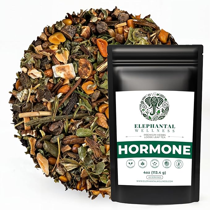 Elephantal Wellness Premium Hormone Herbal Tea | PCOS Hormonal Balance &amp Mood Support with Chaste Berry Shatavari Dong Quai &amp Black Cohosh | Handmade Non-GMO Caffeine-Free Loose Leaf Blen