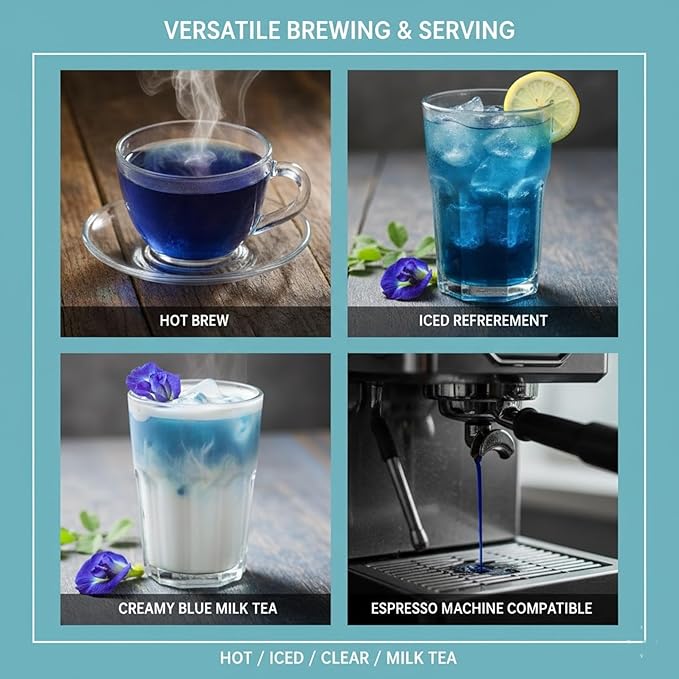Lam Tae Pure Butterfly Pea Flower Tea (Blue Tea) Color Changing Naturally Grown Thai Herbal Tea Blend with Assam Leaves Lam Tae Signature Recipe – 100% Natural Color Pesticide-Free Antioxidant-R