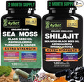 Sea Moss &amp Himalayan Shilajit Supplement Combo–Herbal Formula with Black Seed Oil Ashwagandha Rhodiola Turmeric Ginger – Mineral Antioxidant Support–Organic Halal Vegan Capsules–240 Count