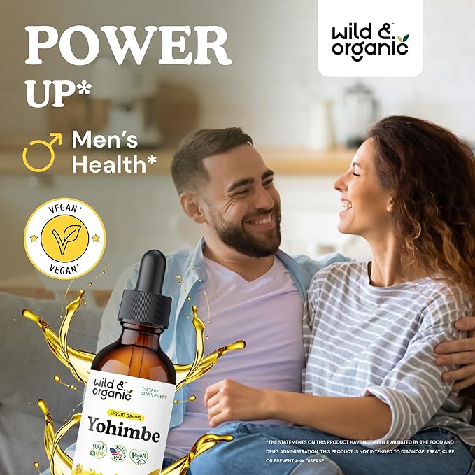 Wild &amp Organic Yohimbe Supplements for Men &amp Women - 5 mg Yohimbine Liquid Extract Drops - Pausinystalia Yohimbe Bark Tincture - Vegan Alcohol-Free - 2 fl oz