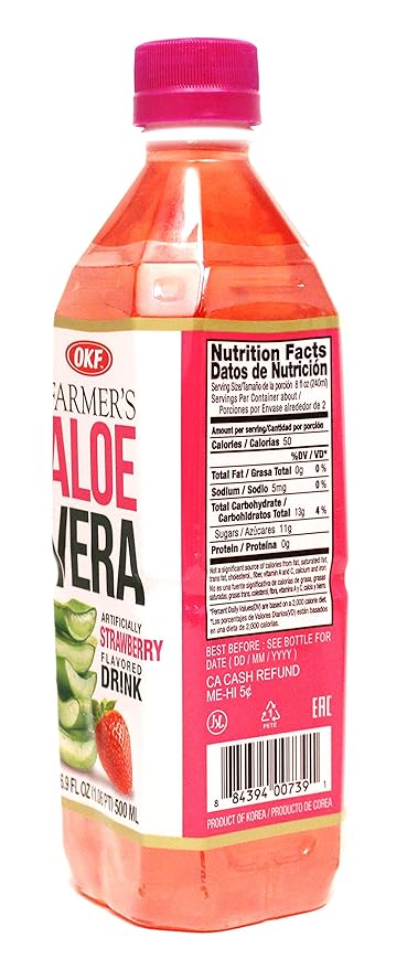 OKF Farmer's Aloe Vera Drink Strawberry 16.9 Fluid Ounce (Pack of 12)