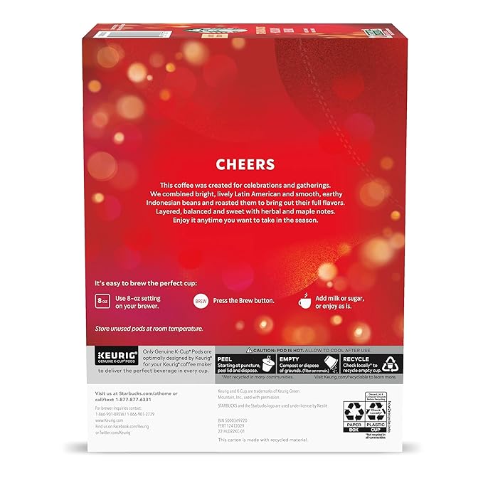 Starbucks K-Cup Coffee Pods Medium Roast Coffee for Keurig Brewers Holiday Blend 100% Arabica Limited Holiday Edition 6 Boxes (60 Pods Total)