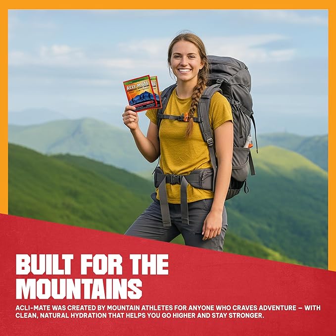 Acli-Mate Mountain Sport Drink Mix Variety Pack – High Altitude Acclimatization Electrolyte Powder Packets – CranRaspberry &amp Orange Flavors for Energy Hydration and Recovery (60 Total Packets)