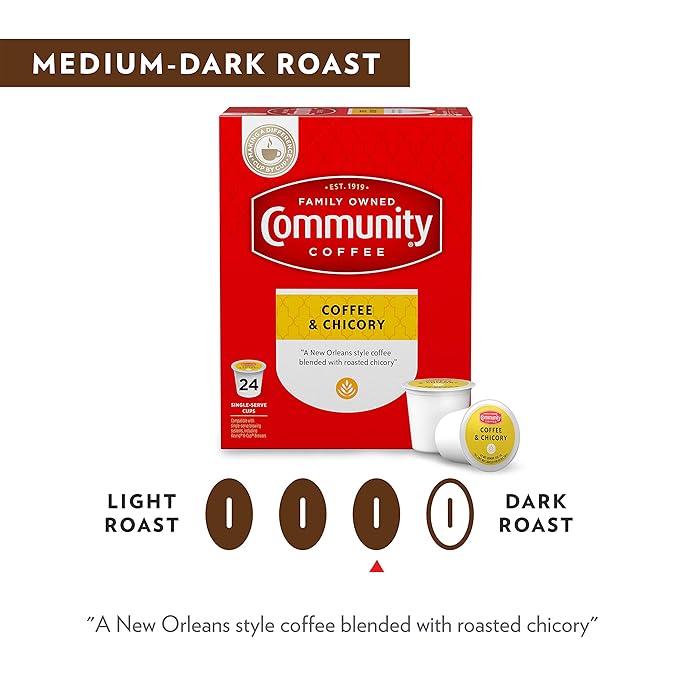 Community Coffee &amp Chicory 18 Count Coffee Pods Medium Roast Compatible with Keurig K-Cup Brewers