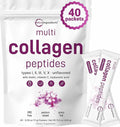 Micro Ingredients Multi Collagen Peptides Powder 40 Stick Packs | Type I II III V X + Biotin Vitamin C &amp Hyaluronic Acid | Unflavored | Supports Hair Skin &amp Joint Health | Keto Non-GMO