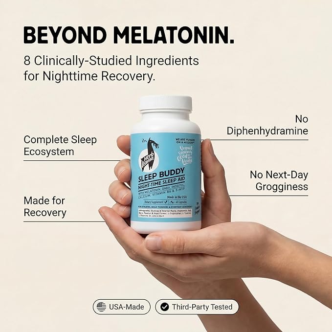 Sleep Buddy™ Natural Sleep Aid for Adults - Yale-Clinician-Curated 8 Ingredient Sleep Formula with Melatonin Ashwagandha GABA 5-HTP &amp Passionflower - 60 Capsules 30 Servings