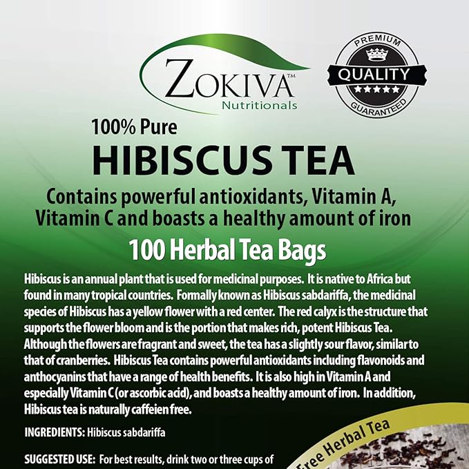 Zokiva Nutritionals - Moringa Hibiscus Tea 100 Bags With Premium Organic Moringa – Nutritious Tasty and Naturally Caffeine-Free – In Resealable Zip Pouch