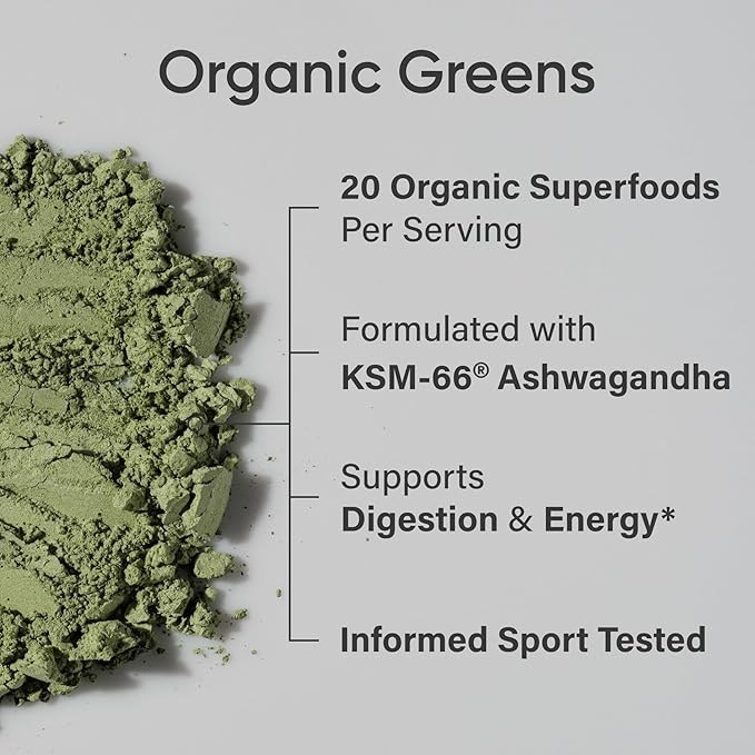 Sports Research® Organic Greens Superfood Powder w/Spirulina &amp Chlorella Adaptogens Enzymes Probiotics &amp 8 VIT Bs for Gut &amp Mood Support* - Vegan Sugar-Free &amp Low-Cal Original 30 S