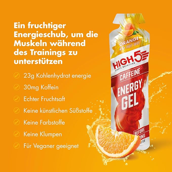 High 5 Energy Gel Plus - 20 x 38g Sachet - Orange
