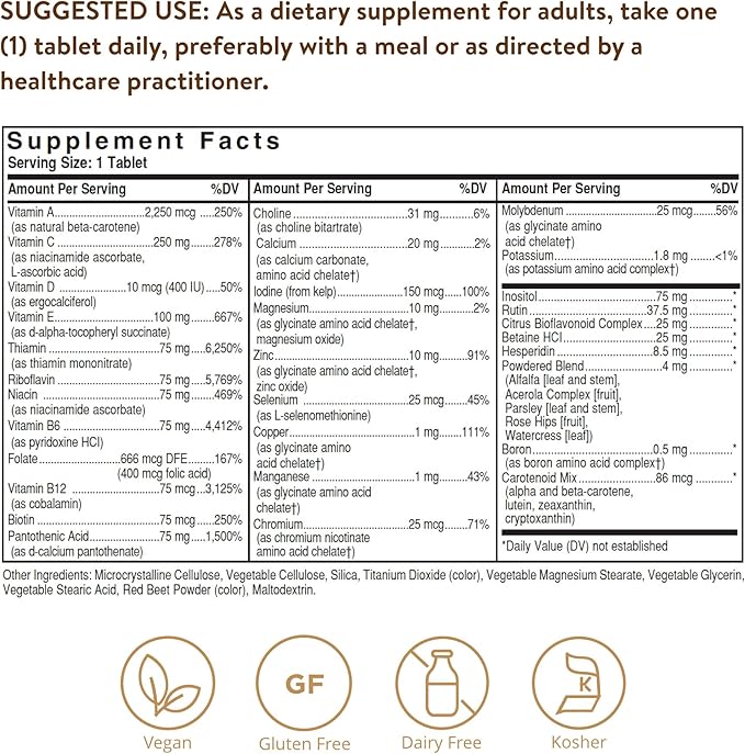 Solgar Iron-Free Formula VM-75 90 Tablets - Multivitamin with Chelated Minerals - Vitamin A B6 B12 C D E - Biotin Magnesium Calcium Zinc - Vegan Gluten &amp Dairy Free Kosher - 90 Servings