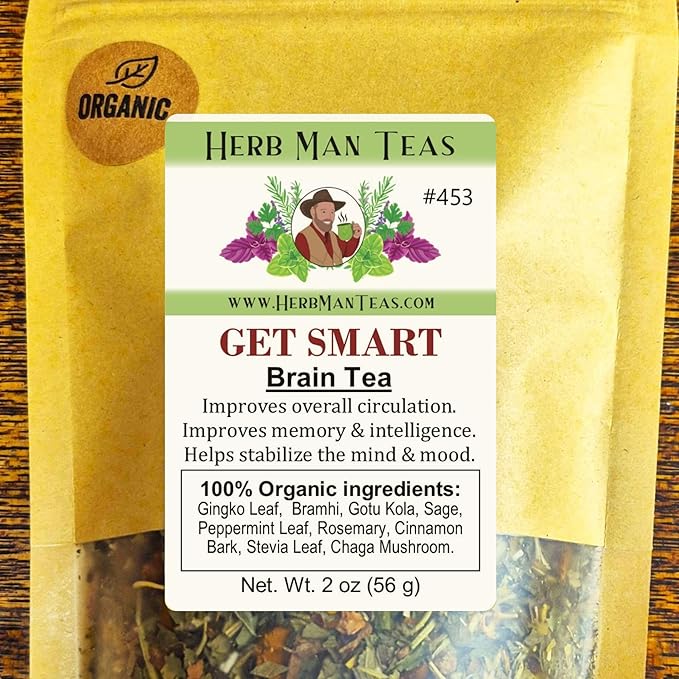 BRAIN &amp MEMORY TEA – Focus Memory &amp Mental Clarity Support – Organic Loose Leaf – by Master Herbalist Khabir | Ginkgo Leaf Brahmi &amp Gotu Kola