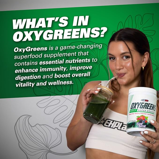 EHP Labs OxyGreens Super Greens Powder - Spirulina &amp Chlorella Superfood Green Juice Powder &amp Greens Supplements with Prebiotic Fibre Antioxidants &amp Immunity Support 30 Serves (Crisp Ap