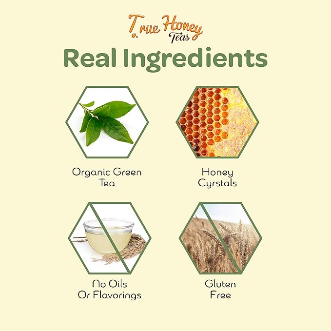 True Honey Green Tea Pods - Honey Crystals Blended in Every Tea Pod Supports Heart Health Excellent Antioxidants All Natural Organic Herbal &amp Caffeine-Free 22 Green Tea Pods