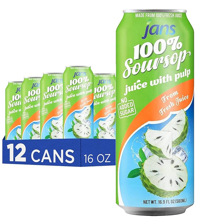 Jans Soursop &amp Lychee Juice with Pulp 16oz (Pack of 24) 100% Natural Juice Drinks