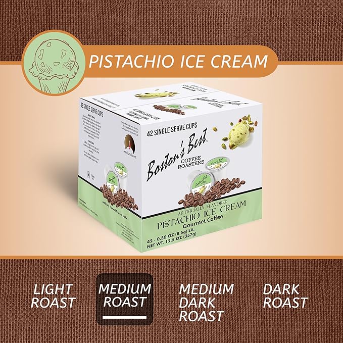 Boston’s Best - Pistachio Ice Cream Flavored Coffee Blend Dessert Gourmet Compatible with Keurig Coffee Maker 1 Count (42 Single Serve Medium Roast Cups)