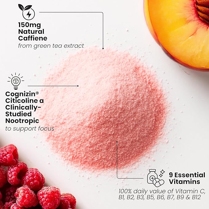 Karma Energy Drink – 12 Pack Raspberry Peach Caffeinated Water with Cognizin® Nootropics Vitamins &amp Immune Support Low Calorie
