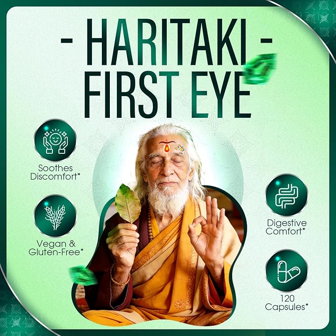 Haritaki First Eye Capsules Pure Terminalia Chebula Fruit Extract Pineal Gland Cleansing General Well-Being &amp Daily Wellness - Gluten-Free 120 Vegan Capsules (1)