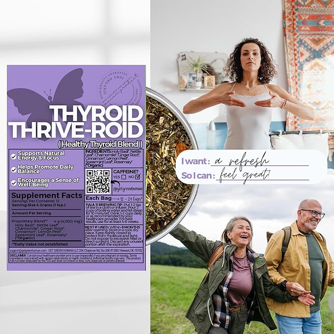 Thyroid Wellness Herbal Tea – Organic Loose Leaf Blend with Holy Basil Nettle Leaf &amp Chamomile | Energy &amp Balance Caffeine-Free Vegan No Artificial Flavors | 2 oz (57 g) | Thrive-Roid by G