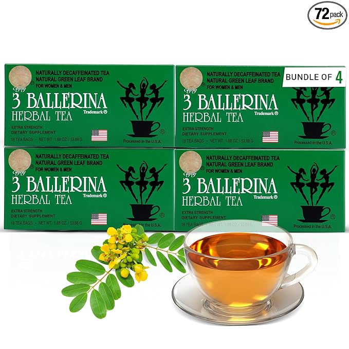3 Ballerina Diet Tea Extra Strength – Caffeine-Free Herbal Tea Bags for Digestive Comfort and Weight Maintenance – Pack of 4 (72 Count)